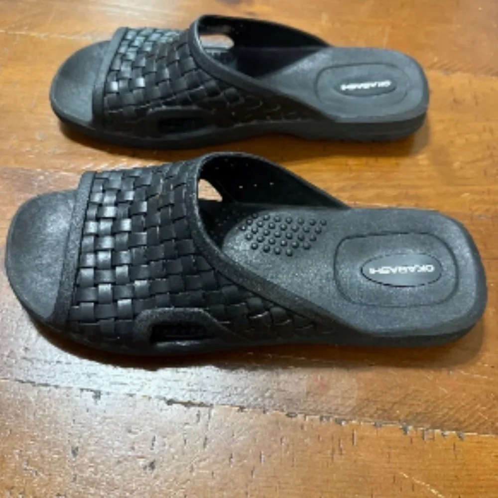 Okabashi Black Woven Slide Sandals Men Sz L